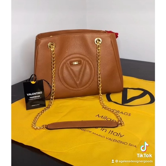 NWT Authentic VALENTINO By Mario Valentino Gold Chain Ladies Crossbody/ Tote Bag - Picture 8 of 15